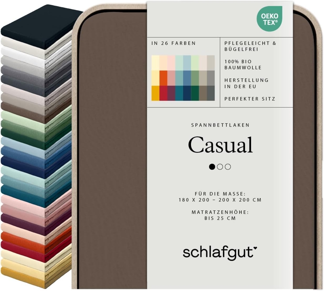 Schlafgut Spannbettlaken CASUAL u.a. in Gr. 90x200, 140x200 oder 180x200 cm, 100% Bio-Baumwolle, Jersey, Gummizug: rundum, (1 Stück), Bettlaken für Matratzen bis 25 cm Höhe, zuverlässig, langlebig, weich Bild 1