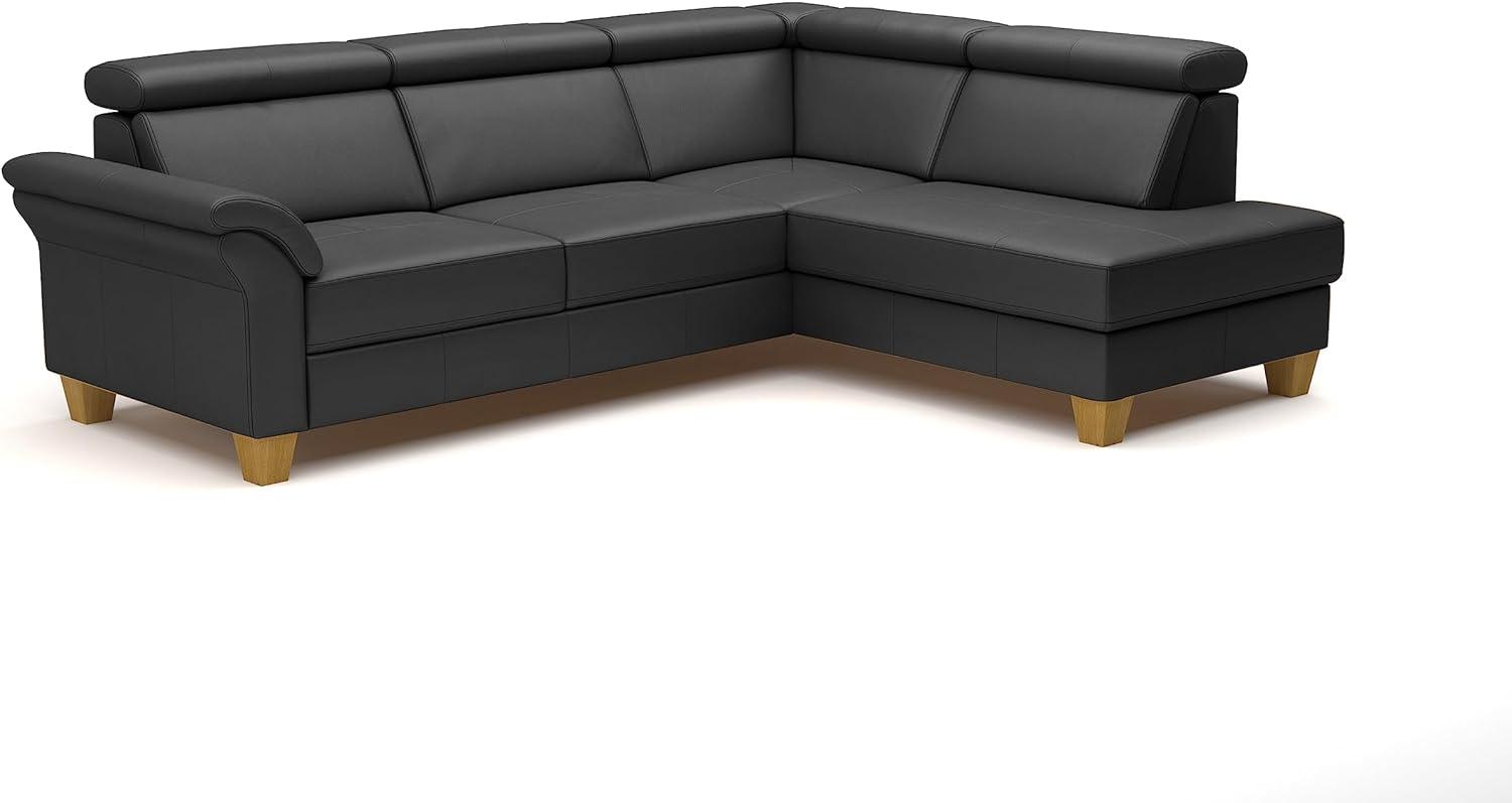 CAVADORE Leder-Ecksofa Ammerland mit Ottomane / Landhaus-Sofa mit Federkern + Kopfteilverstellung / 245 x 84 x 194 / Leder Schwarz Bild 1