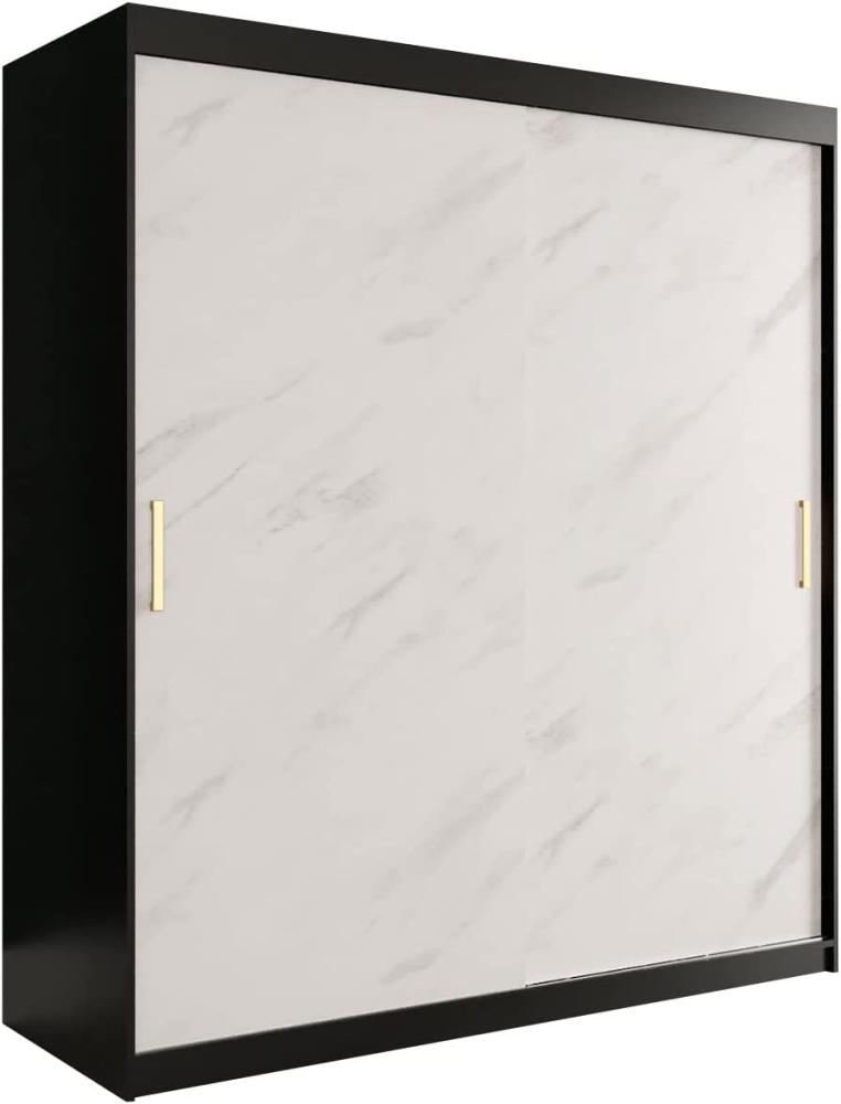 Kleiderschrank Kamoga T 180 (Schwarz / Marmor Weiß + Gold, mit Schubladen) Bild 1