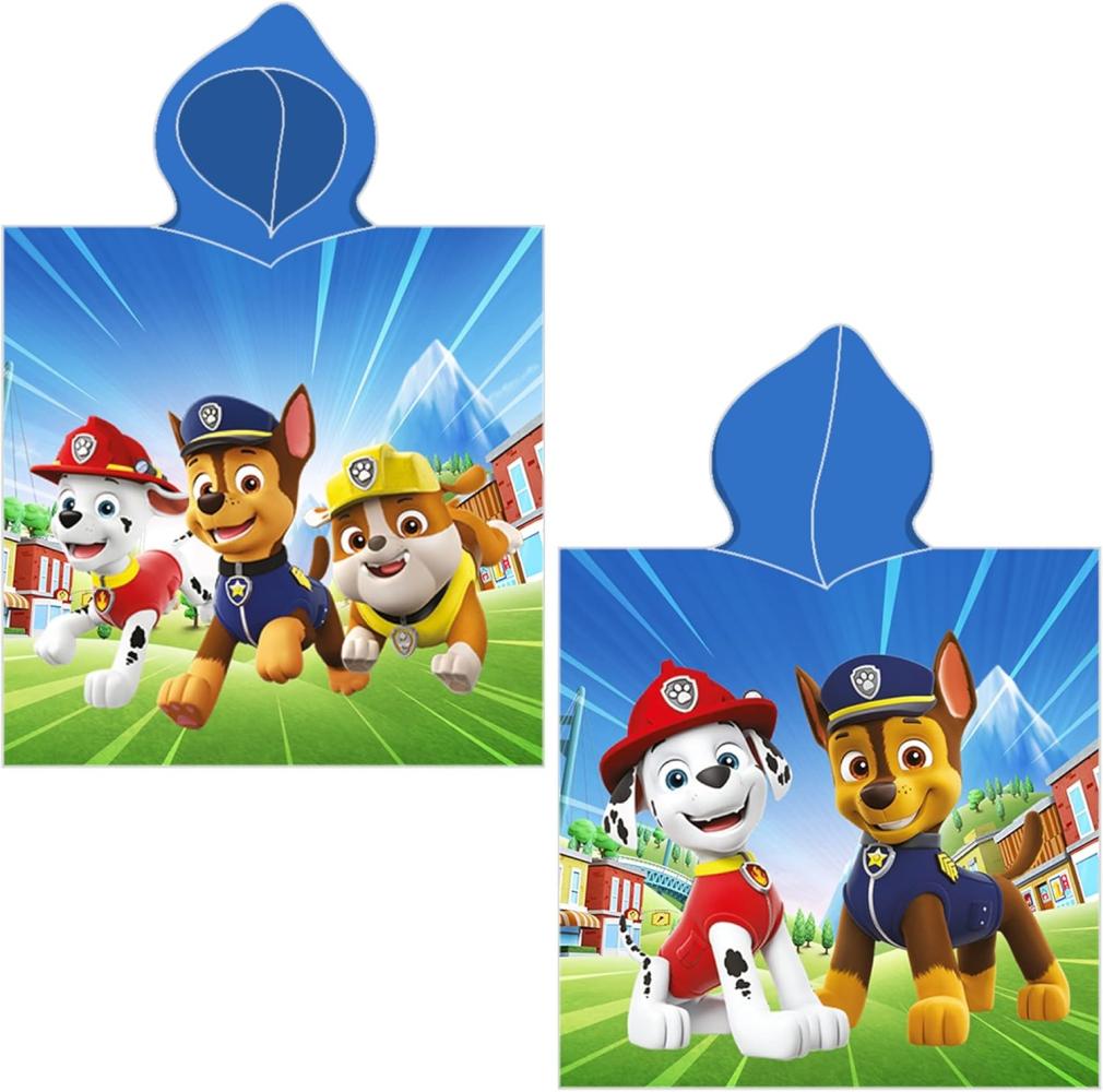 BERONAGE Kapuzenhandtuch Paw Patrol Kinder Kapuzen Bade-Poncho Boy's Blau 60x120 cm, 100% Baumwolle, Frottee in Velours-Qualität Bild 1