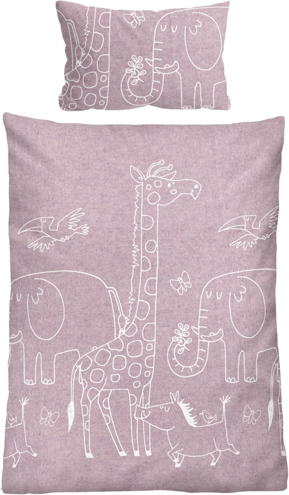 biberna Melange-Flanell Bettwäsche 0840520 TIERE, brombeer, 1x 100x135 cm + 1x 40x60 cm Bild 1