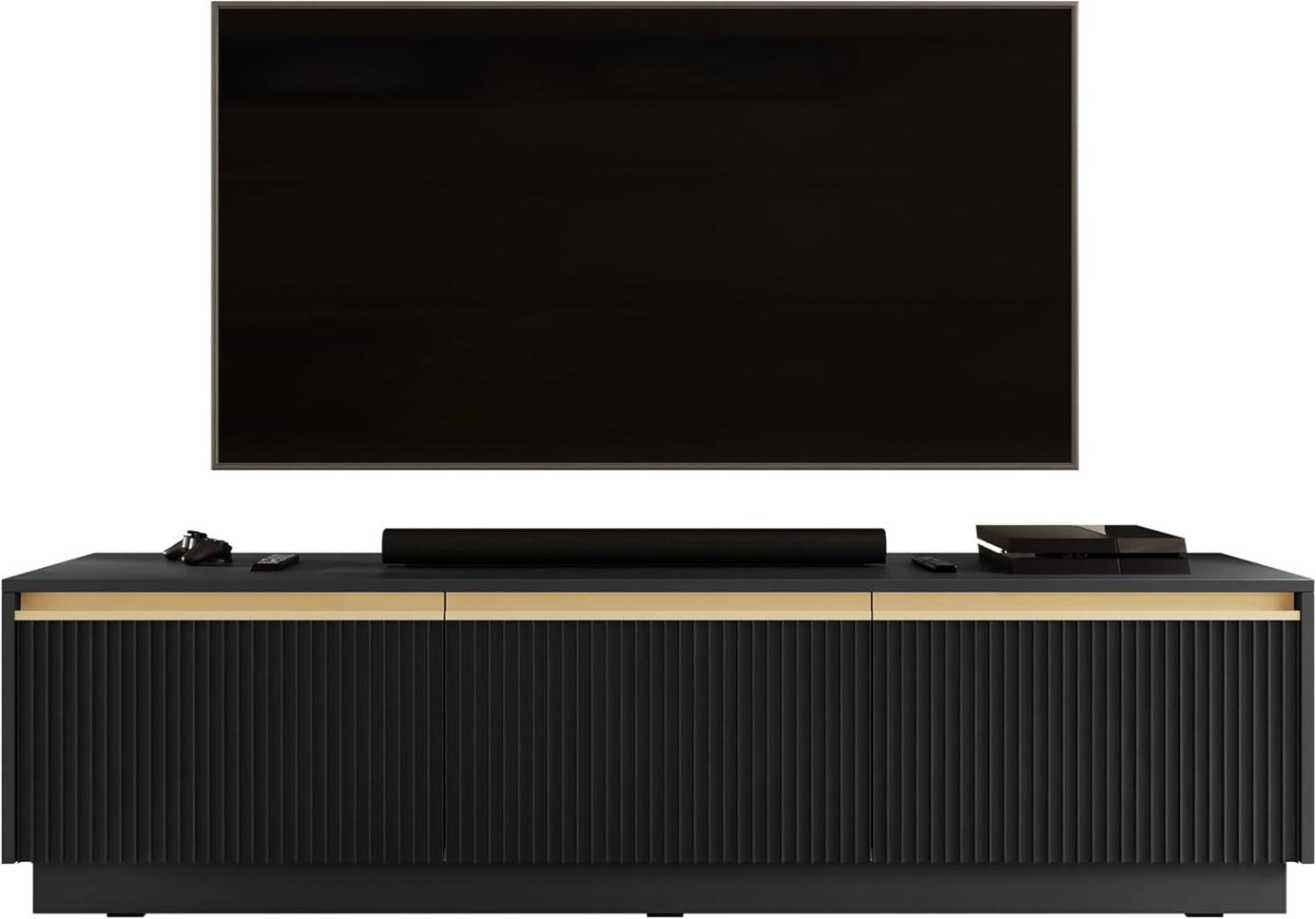 TV-Lowboard Rumbed 180 mit 3 Drehtüren (Farbe: Schwarz / Schwarz + Gold Anoda) Bild 1