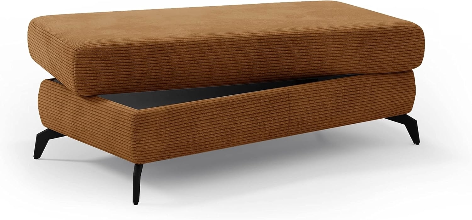 CAVADORE Stauraum-Hocker Bounce / Polsterhocker mit Staufach, Cord-Bezug und Metallfüßen in Mattschwarz / 121 x 45 x 67 / Breitcord, Gold-Gelb Bild 1