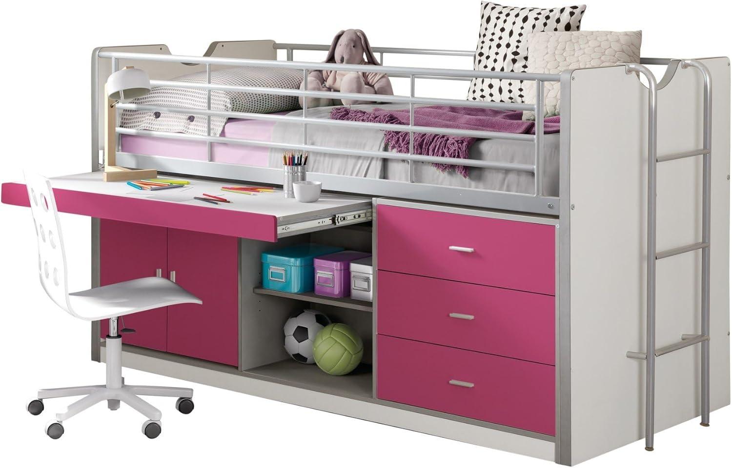 Vipack 'Bonny' Multifunktionsbett mit Schubladen und Schreibtisch, weiß/pink, 90x200 cm Bild 1