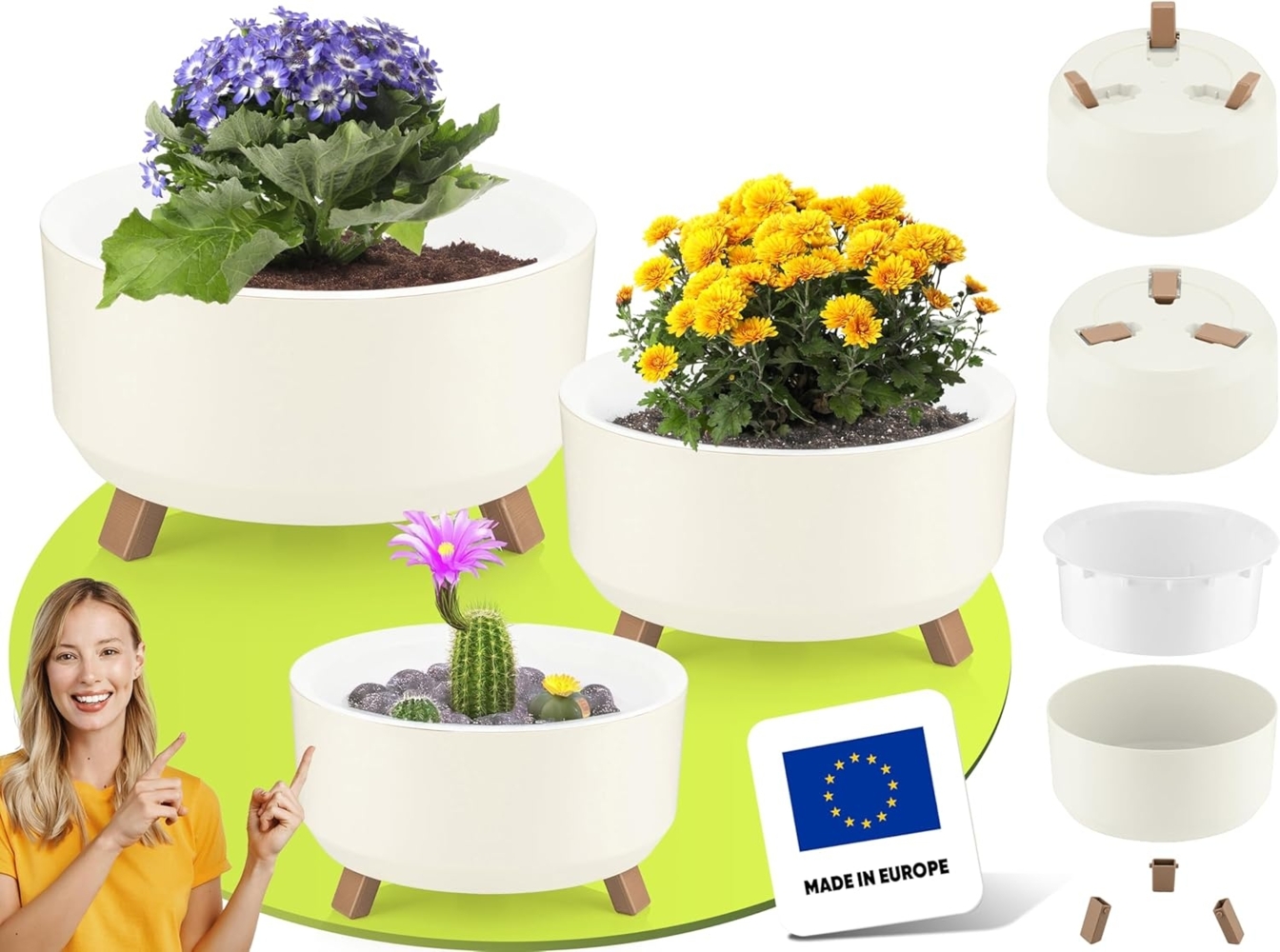 uandu home Blumentopf Set 3 Größen, Plant Pot, übertopf, Flower Pot, Pflanzkübel (Pflanztöpfe, Blumentöpfe, Blumentopf Gross, Pflanzentopf Groß, BPA frei Kunststoff Blumenständer fürs Zuhause) Bild 1