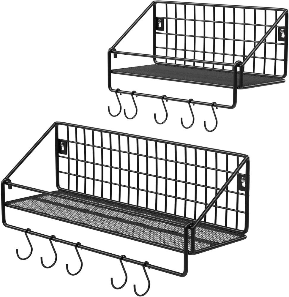 2er-Set Wandregale im Industrie-Design, aus Metall 2er Set, Küchenregale, mit 10 Haken, schwarz LFS02BK Bild 1