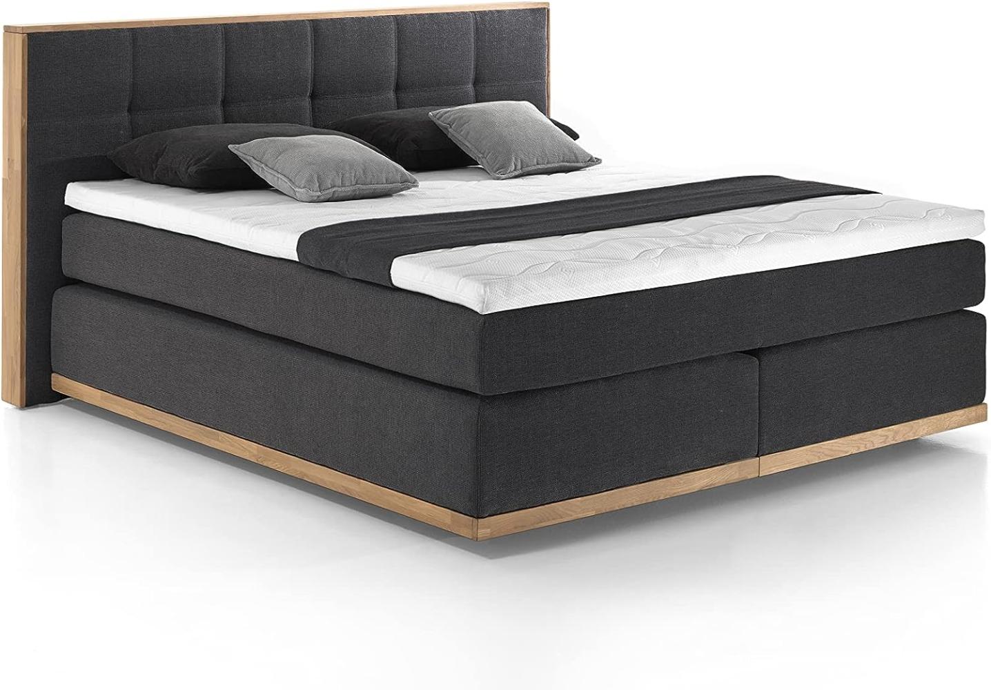 Mivano Levana Boxspringbett mit Sockel aus Eiche, 7-Zonen-Federkern, Matratzen H3 + Topper Basic, Chenille, Schwarz, Liegefläche 160 x 200 cm Bild 1