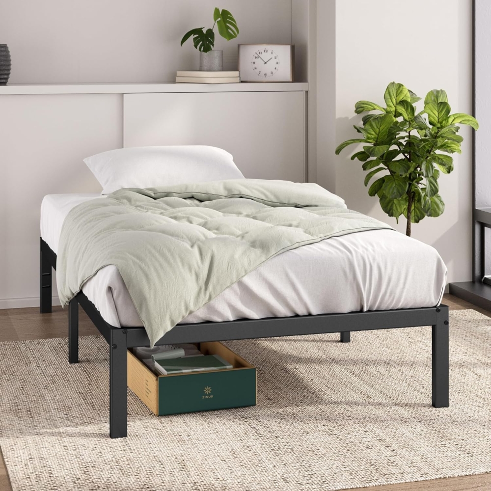 Zinus Elias Bett 90x200 cm - Höhe 36 cm mit Stauraum unter dem Bett - Metall-Plattformbettrahmen - Schwarz Bild 1