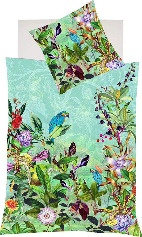 Fleuresse Mako-Satin Bettwäsche 155x220 Tropisch Papagei Wende türkis 114191-9 Bild 1