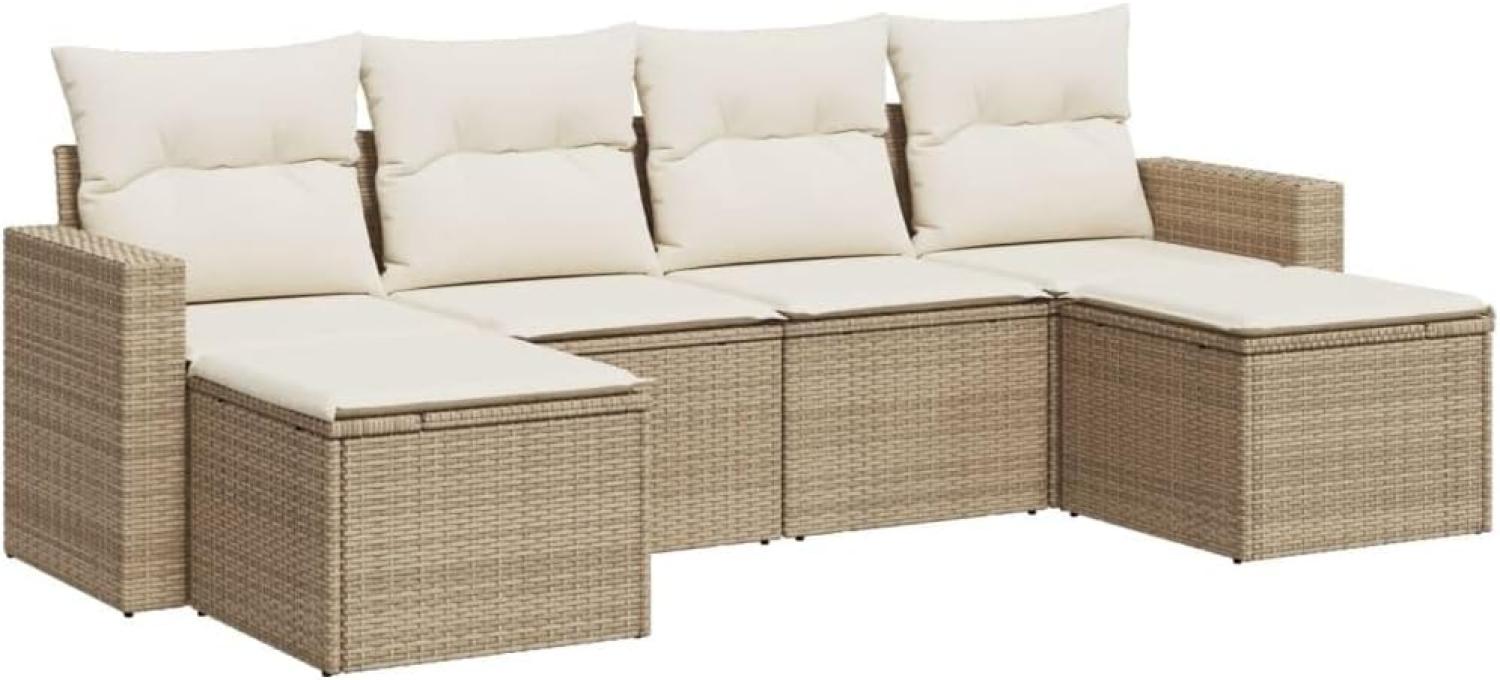 vidaXL 6-tlg. Garten-Sofagarnitur mit Kissen Beige Poly Rattan 3251655 Bild 1