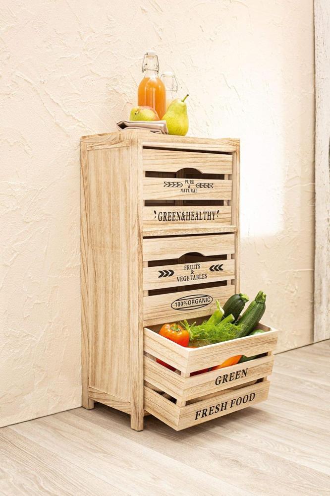 Dekoleidenschaft Schubkastenkommode "Food Storage" aus Holz, 3 Schubladen für Obst & Gemüse, Küchenschrank, Kommode, Obstregal, Komodenschrank, Küchenregal, Obstkiste, Schrank Bild 1