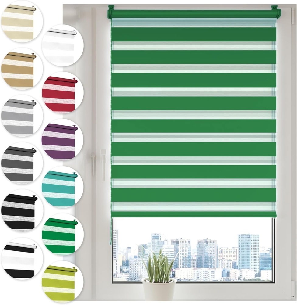 Doppelrollo Klemmfix ohne Bohren 60x150 cm Grün Duo Rollo Klemmrollo Sonnenschutzrollo Fensterrollo für Fenster & Türen Zebrarollo Seitenzugrollo Bild 1