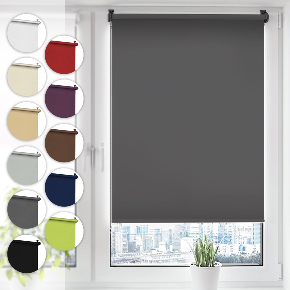 Verdunkelungsrollo Klemmfix ohne Bohren 90cm x 210cm Grau Verdunklungsrollo Fensterrollo Rollo Seitenzugrollo Klemmrollo für Fenster & Tür Bild 1