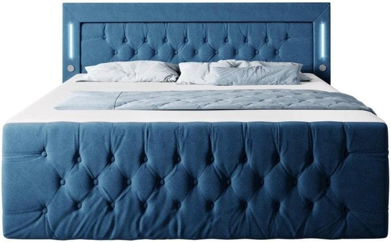 Boxspringbett Queen mit LED, USB und Stauraum 180x200 Blau H3 Bild 1