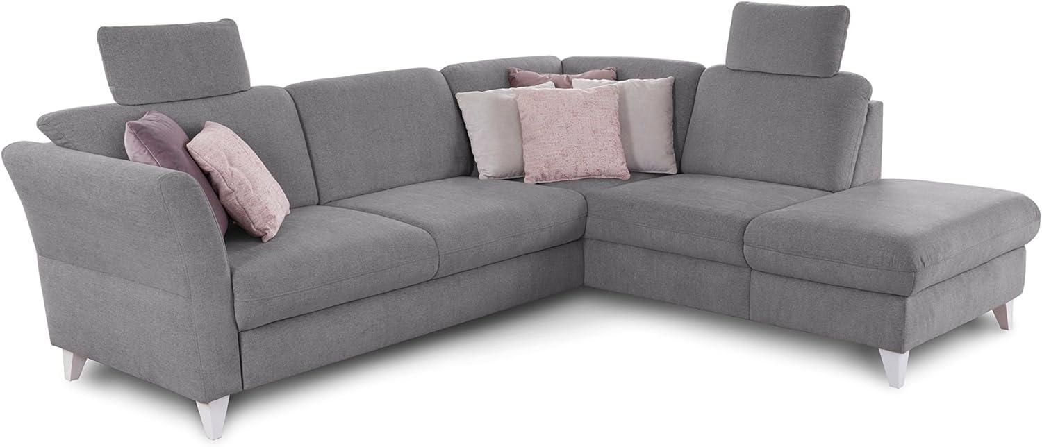 CAVADORE Ecksofa Trend / Skandinavische Eckcouch mit Federkern, Ottomane und 2 Kopfstützen / 252 x 86 x 213 / Chenille, Grau Bild 1