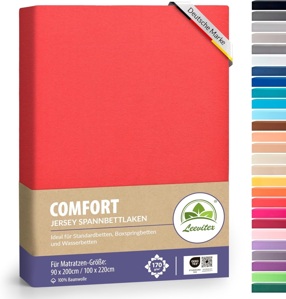 leevitex® Spannbettlaken Premium 170g/m², Gummizug: rundum, schwer und dick, 100% Jersey-Baumwolle, auch Boxspringbett geeignet Bild 1