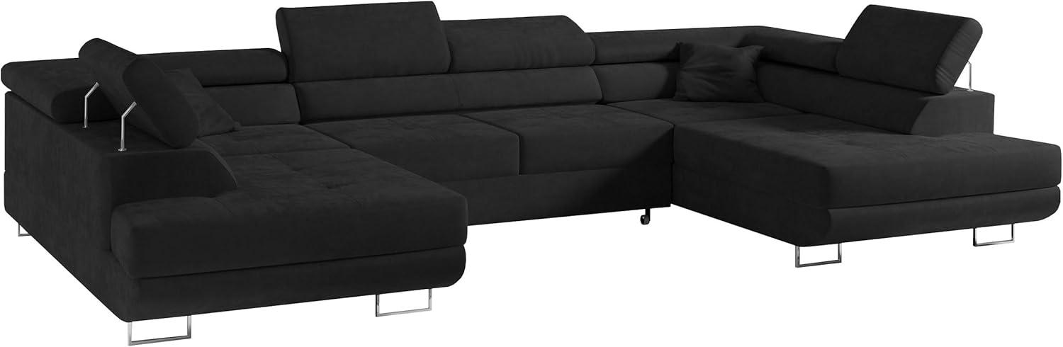 Ecksofa, Wohnzimmer U Couch, Polstersofa mit Bettkasten - GUSTAW-U - Schwarz Velours Bild 1