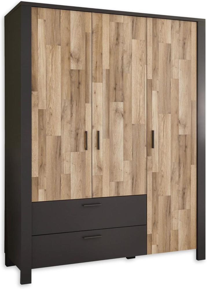 DALLAS Kleiderschrank in Montana Oak Optik, Graphit - Drehtürenschrank 3-türig mit viel Stauraum für das Jugendzimmer - 166 x 214 x 58 cm (B/H/T) Bild 1