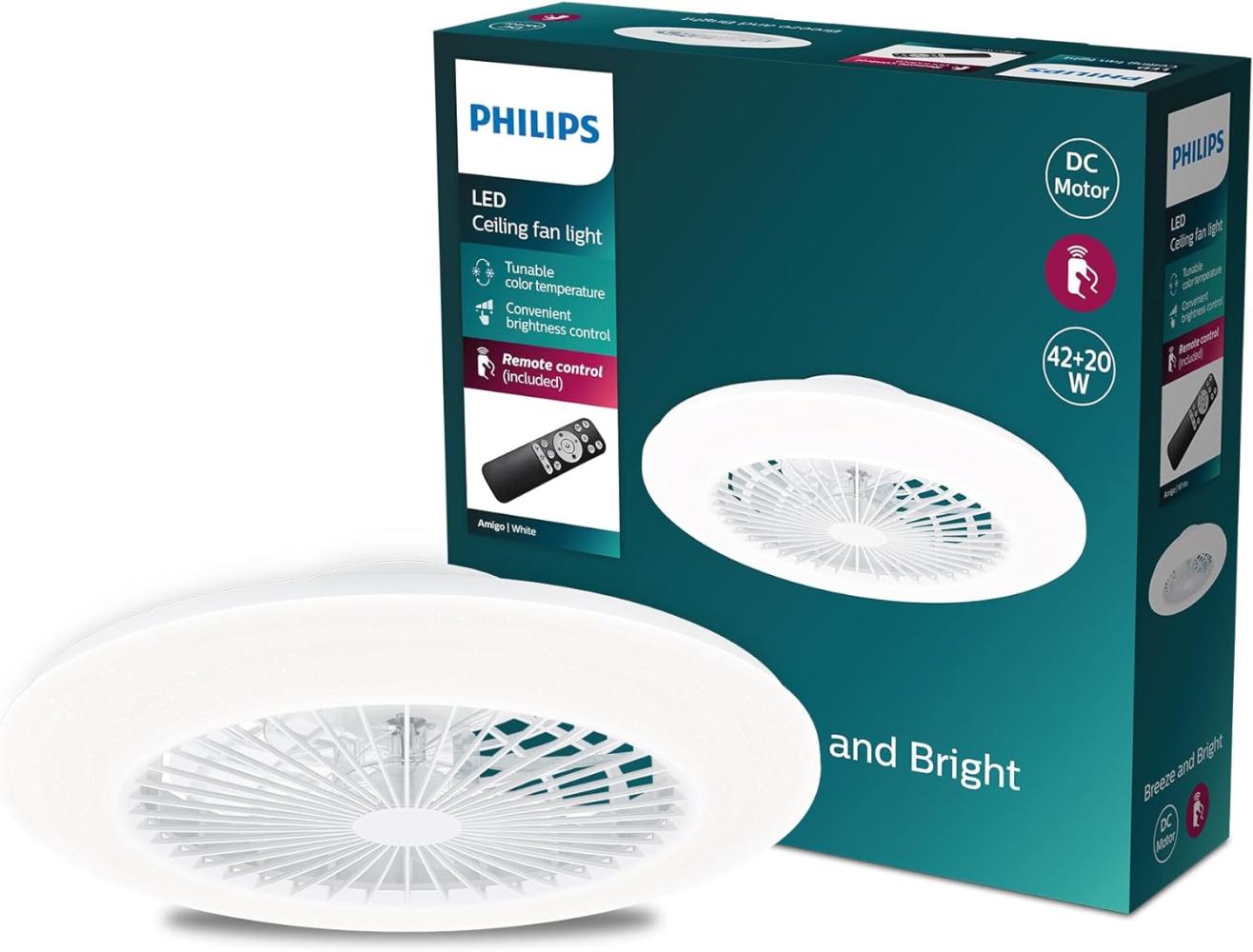 Philips Deckenventilator und LED Deckenleuchte Amigo, 20W+40W, Durchmesser 49cm, rund, inkl. Fernbedienung, weiß Bild 1