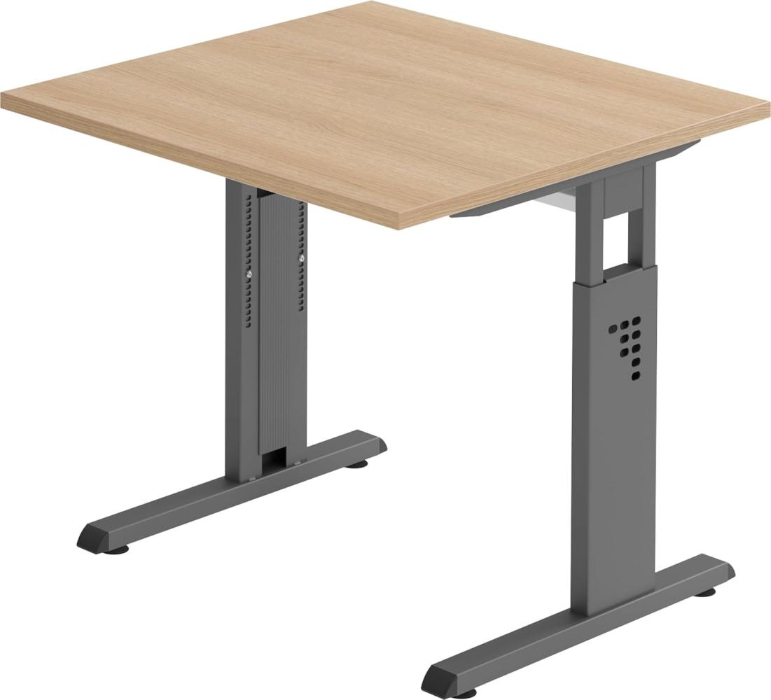 bümö® Schreibtisch O-Serie höhenverstellbar, Tischplatte 80 x 80 cm in Eiche, Gestell in graphit Bild 1