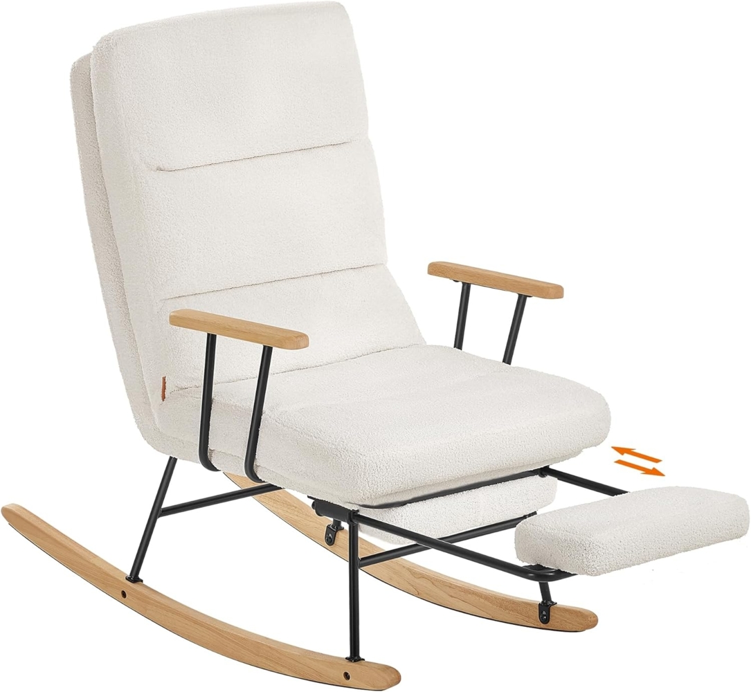 SONGMICS HOME Schaukelsessel, mit Massivholzfüßen, Schaumstoffpolsterung, Fleece, Kautschukholz, Stahl, Cremeweiß, 97 x 67 x 100 cm Bild 1