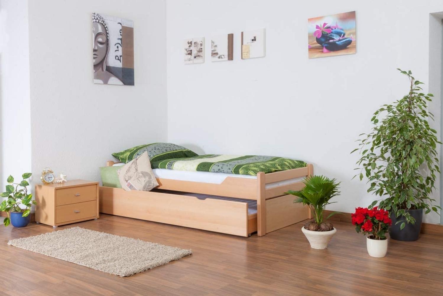 Einzelbett/GästebettEasy Premium Line K1/1h inkl. 2. Liegeplatz und 2 Abdeckblenden, 90 x 200 cm Buche Vollholz massiv Natur Bild 1