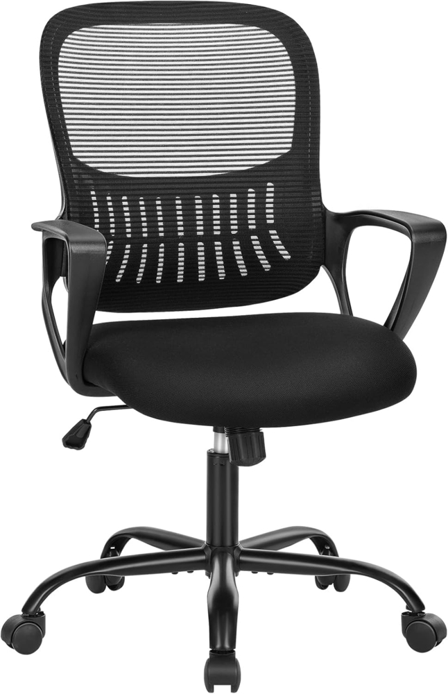 Sweetcrispy Bürostuhl Ergonomisch, Schreibtischstuhl mit Lendenwirbelstütze, Verstellbaren Armlehnen Drehstuhl, Höhenverstellbarer Office Chair, Bürostühle Geeignet für Büro und Schlafzimmer (Schwarz) Bild 1