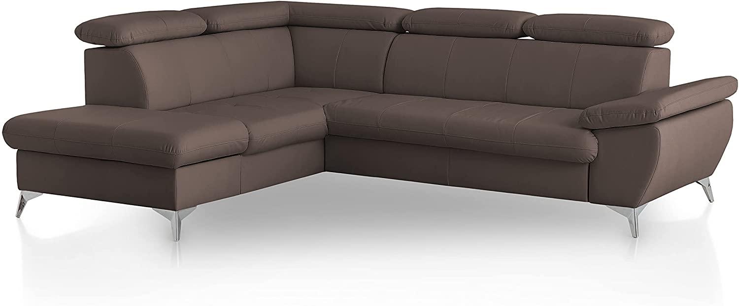 Mivano Eckcouch Gisele / Ecksofa mit Schlaffunktion, Stauraum, Armteilfunktion und Kopfteilverstellung / 256 x 83 x 209 / Kunstleder, Dunkelbraun Bild 1