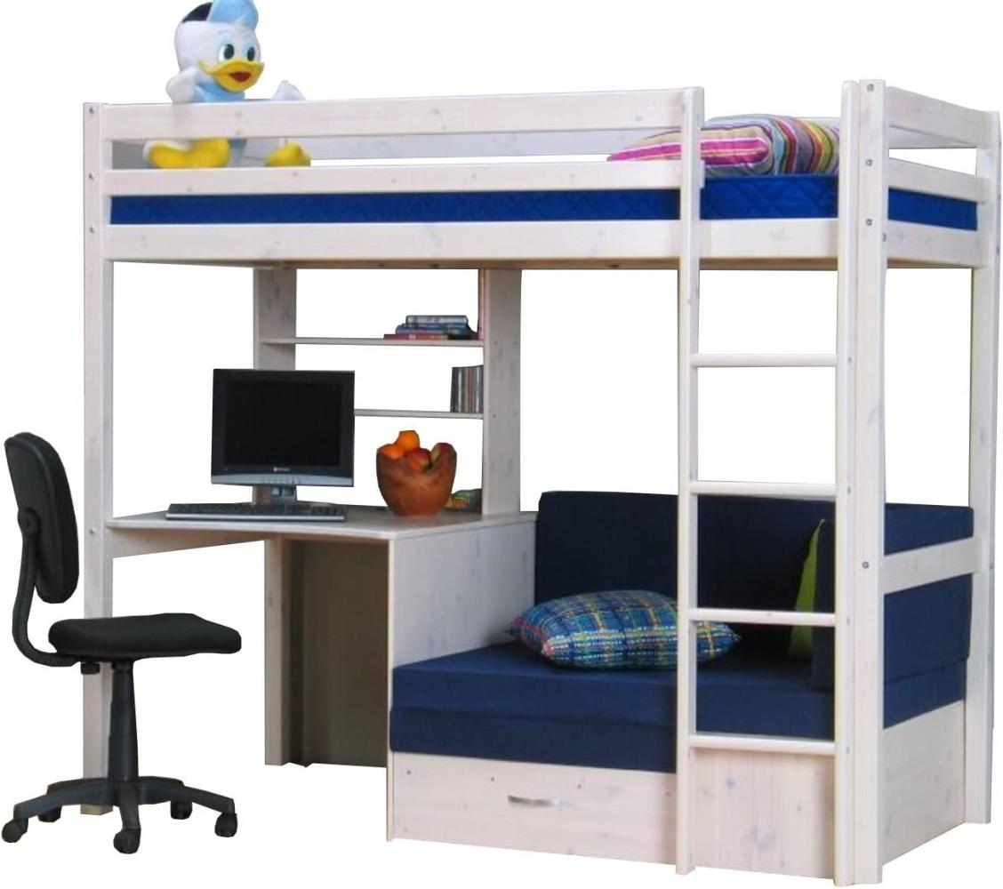 Thuka Hochbett 90x200 Kiefer massiv Bett Kinderbett Gästebett Schreibtisch Bild 1