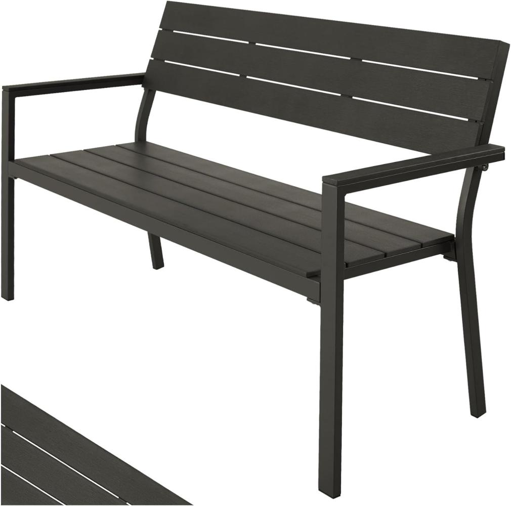 tectake 800796 Gartenbank in Holzoptik, Sitzbank für Garten, Balkon und Terrasse, bis 250 kg belastbar, 2-Sitzer Parkbank, 128 x 59 x 88 cm - Diverse Farben - (Dunkelgrau | Nr. 403546) Bild 1