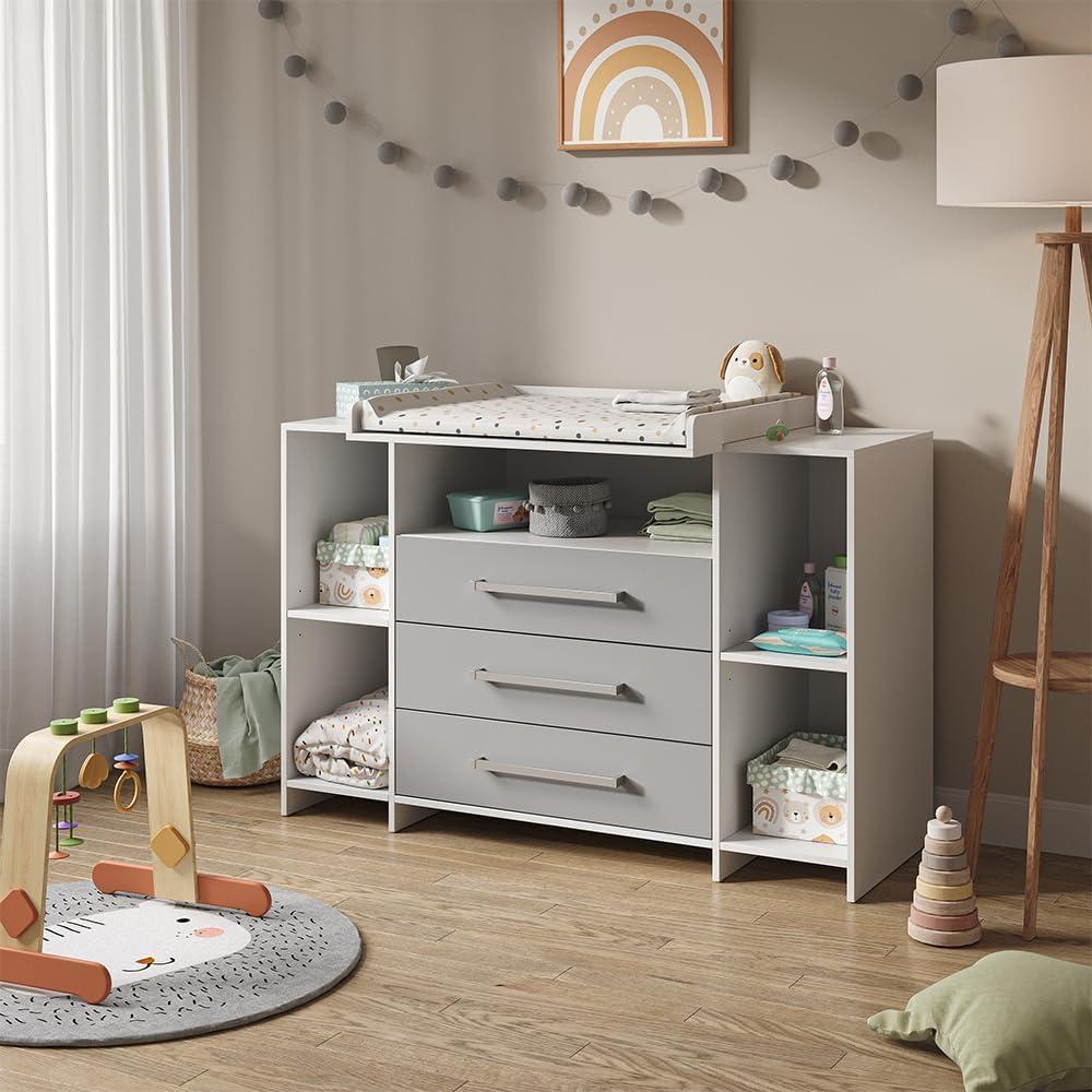 Vicco Wickelkommode Weiß/Grau 143 x 100 cm XL mit Schubladen, Oskar Bild 1
