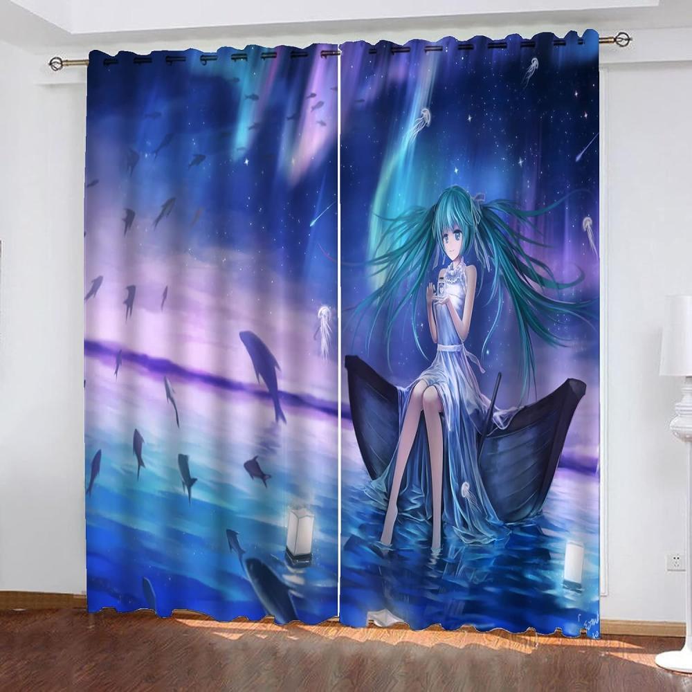 Fgolphd Verdunkelungsvorhang-Set 3D-Druck Anime Cartoons Hatsune Miku Vorhänge Für Kinderzimmer Schiebegardine Blickdicht Für Dekoration Wohnzimmer Esszimmer (220×215(BxH),11) Bild 1