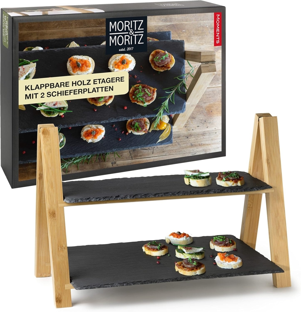 Moritz & Moritz Servierplatte Schiefer Etagere - Servierständer Rosemary 2 Ebenen - Zum Anrichten, Schiefer, (Rosemary, 3-tlg) Bild 1