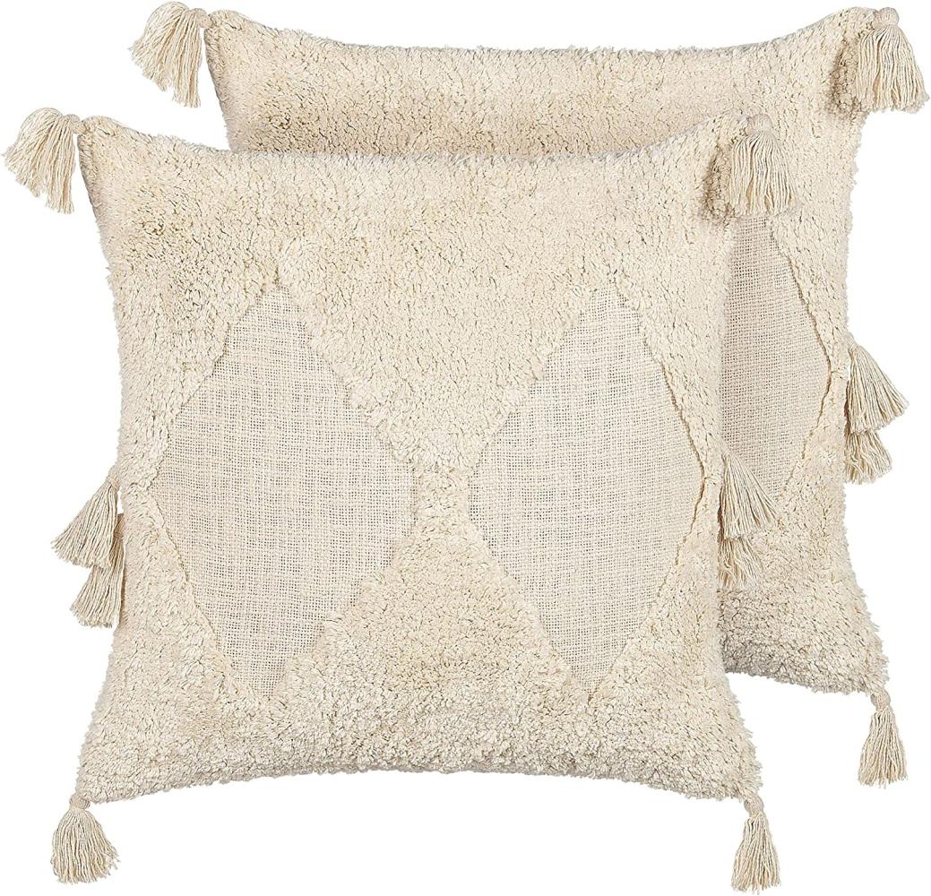 Kissen 2er Set AVIUM Baumwolle 45 x 45 cm Geometrisches Muster Getuftet Helles Beige Bild 1