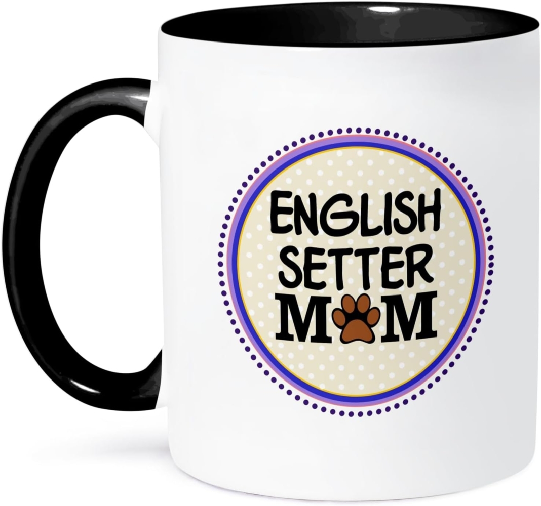 3dRose English Setter Hund Mutter Mama von Breed-paw Aufdruck Mum Love-Doggy Lover-Proud Owner-Two für Haustiere, Kaffeebecher, Keramik, Schwarz, 10. 16x7,62 cm x-Uhr Bild 1