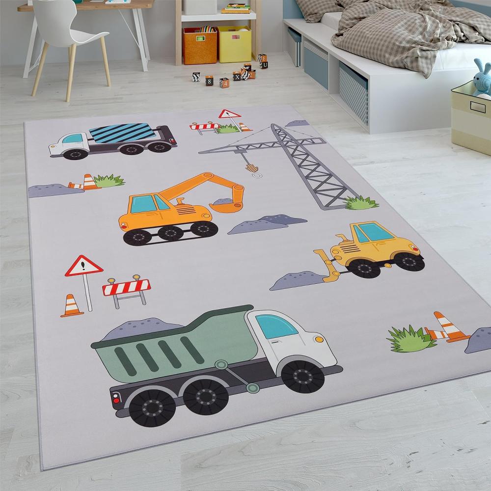 Paco Home Kinderteppich Teppich Kinderzimmer Spielteppich Junge Mädchen Modern rutschfest, Grösse:100x200 cm, Farbe:Grau 4 Bild 1