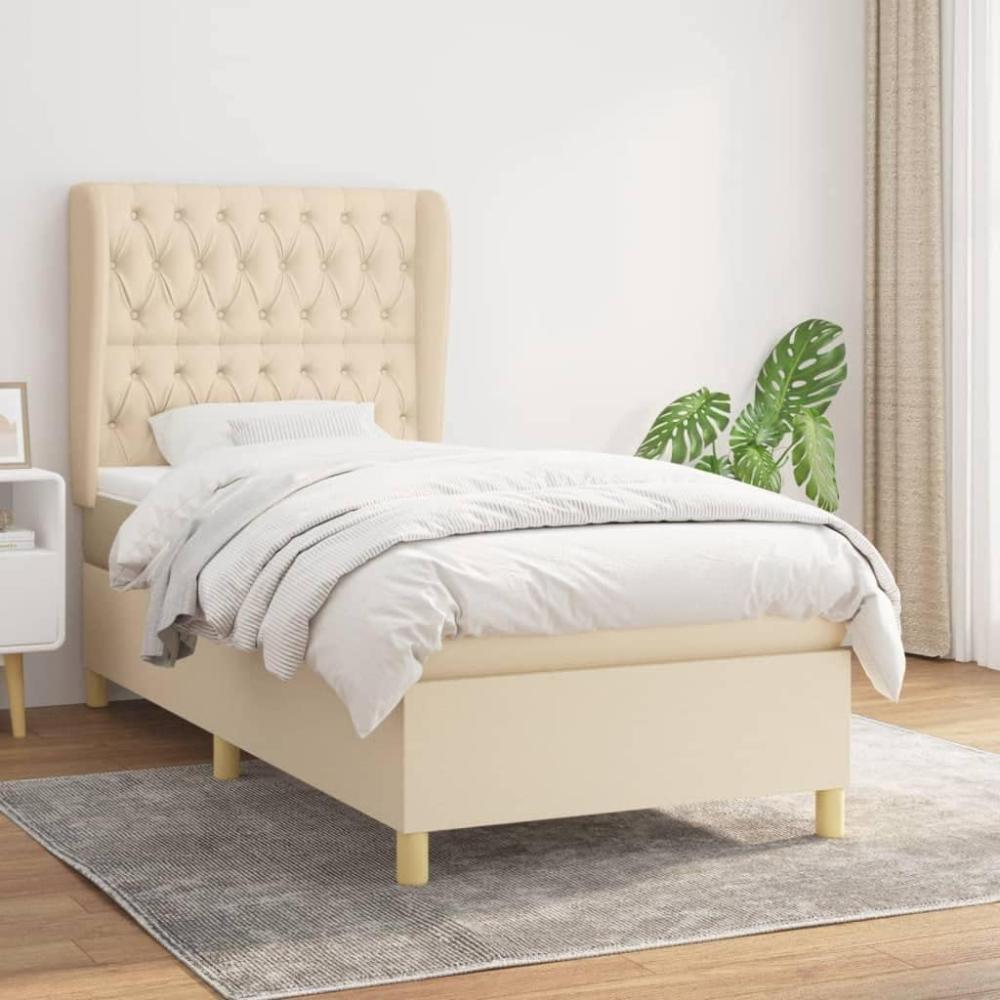 vidaXL Boxspringbett mit Matratze Creme 100x200 cm Stoff 3128746 Bild 1