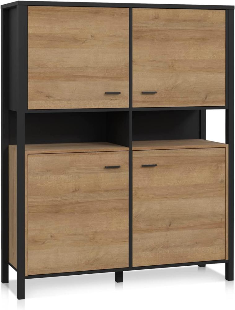 Möbel-Eins HAVANO Highboard, Material Dekorspanplatte, Riviera Eichefarbig/schwarz Bild 1