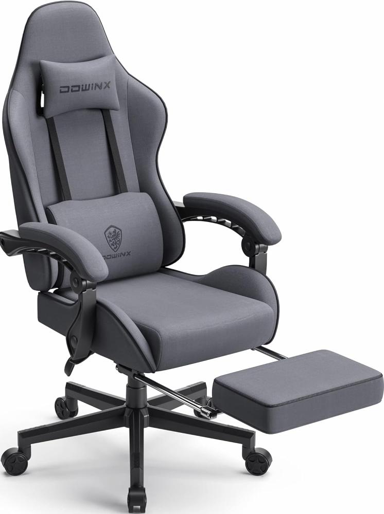 Dowinx Gaming Stuhl Bürostuhl Stoff Tasche Frühling Kissen, Massage , Stoff mit Kopfstütze, Ergonomische Gaming Stuhl mit Fußstütze (grau) Bild 1