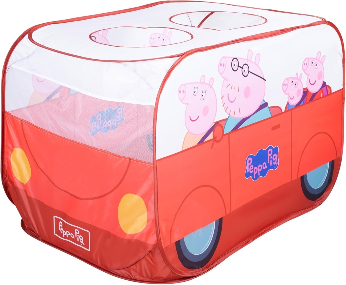 roba Pop-Up Spielzelt Peppa Pig - Kinderzelt in Autoform mit automatischer Klappfunktion - Indoor & Outdoor - Rot / Weiß Bild 1