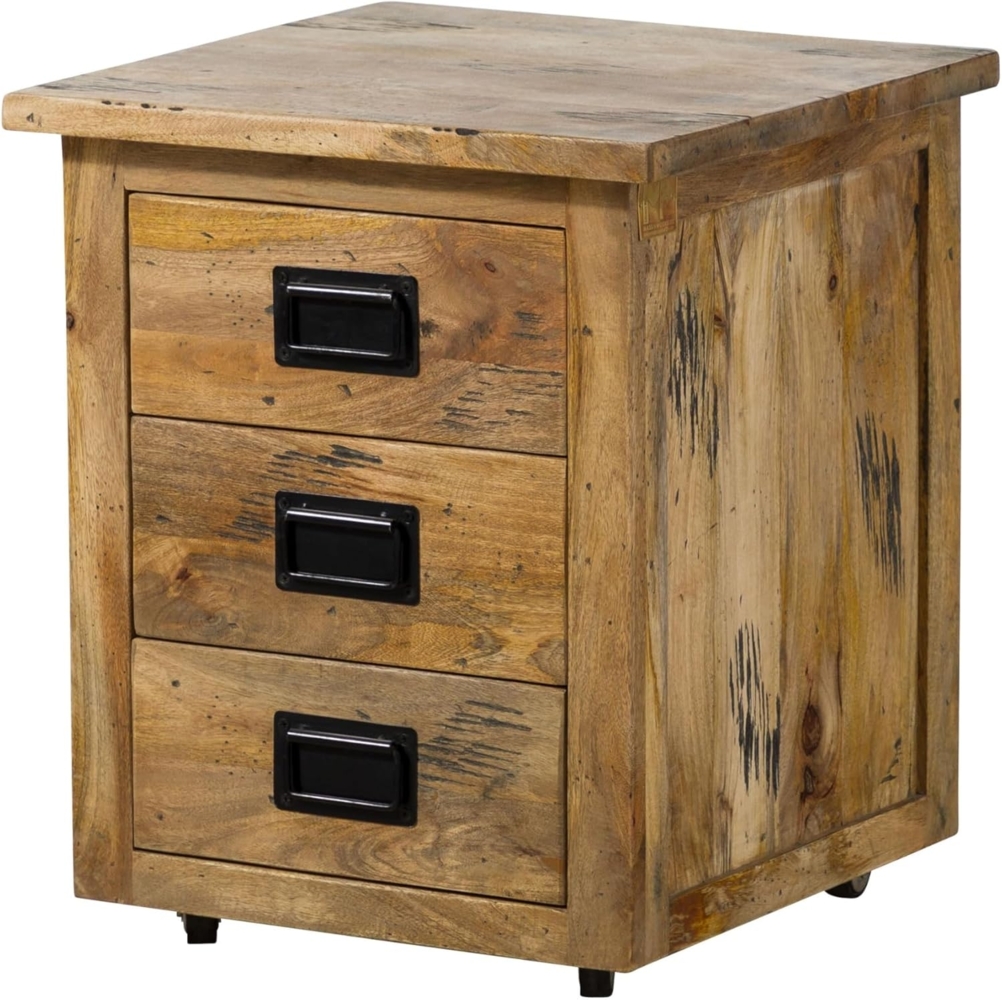 Massivmoebel24 Rollcontainer, (Rollcontainer Mango 50x50x60 natur lackiert RAILWAY #1003) Bild 1