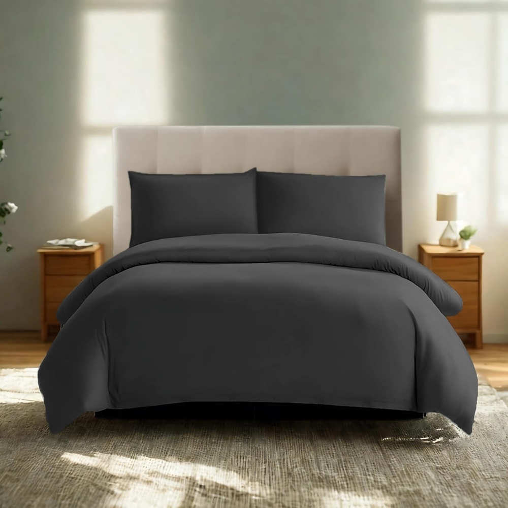 Komfortec Premium Bettwäsche 200x200 mit 2 Kissenbezug 40x80 cm Set aus Gebürstetes Mikrofaser - Anthrazit Bild 1