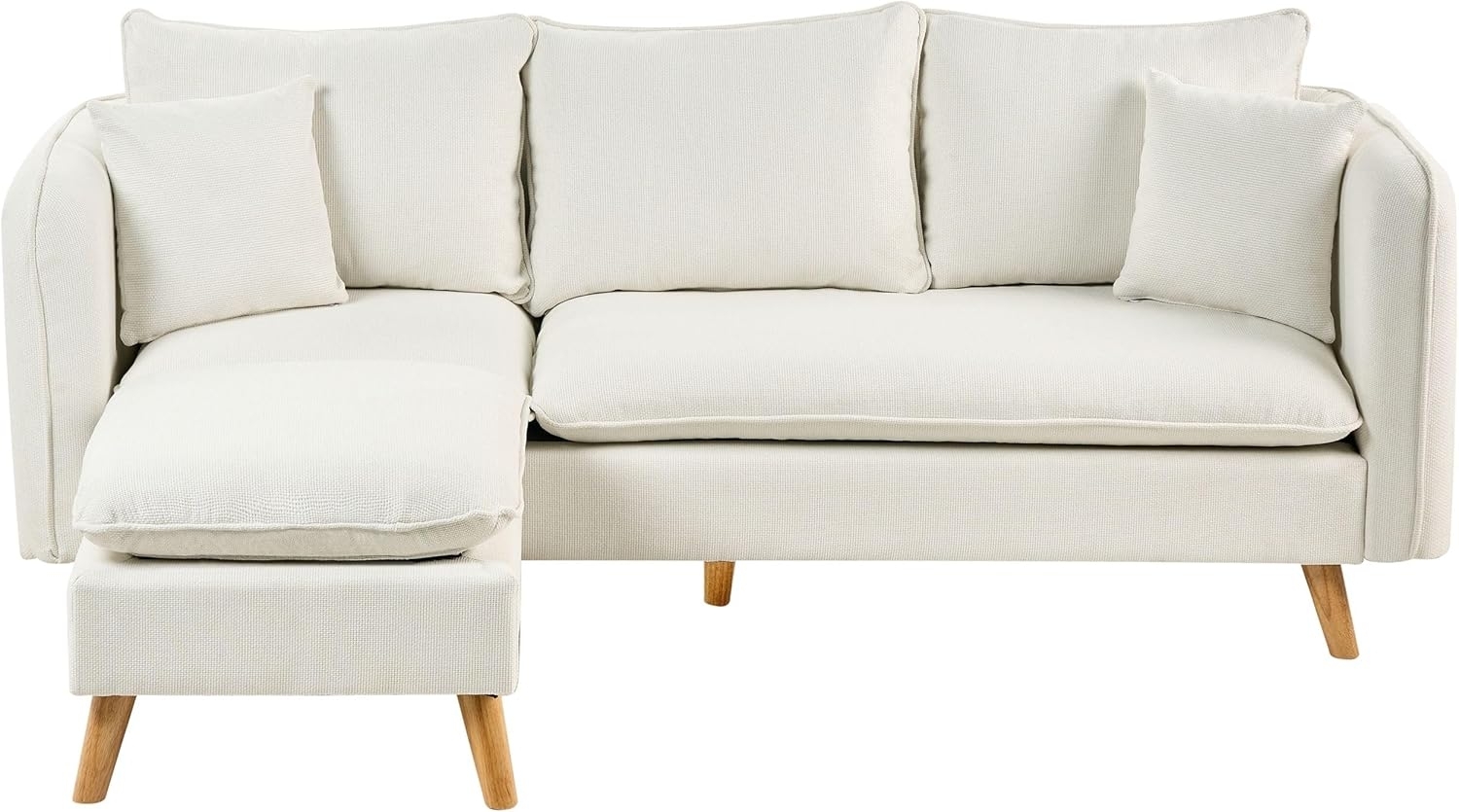 Sofa 3-Sitzer DALVIK Stoff Weiß mit Ottomane Bild 1