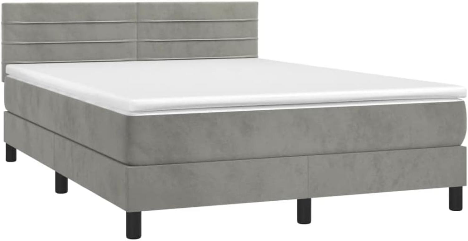 vidaXL Boxspringbett mit Matratze Hellgrau 140x200 cm Samt 3141365 Bild 1