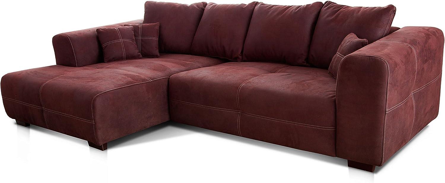 Cavadore Ecksofa Mavericco / XXL Eckcouch Inkl. Rückenkissen und Zierkissen / Longchair links / Industrial Style / 285 x 69 x 170 (BxHxT) / Mikrofaser Rot (bordeaux) Bild 1