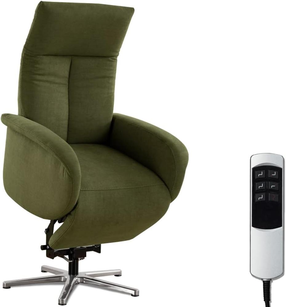 CAVADORE TV-Sessel Juba mit Akku / Pflegeleichter Fernsehsessel mit Aufstehhilfe + elektrisch verstellbarer Relaxfunktion / 2 E-Motoren / 75 x 112 x 82 / Soft Clean Bezug, Grün Bild 1