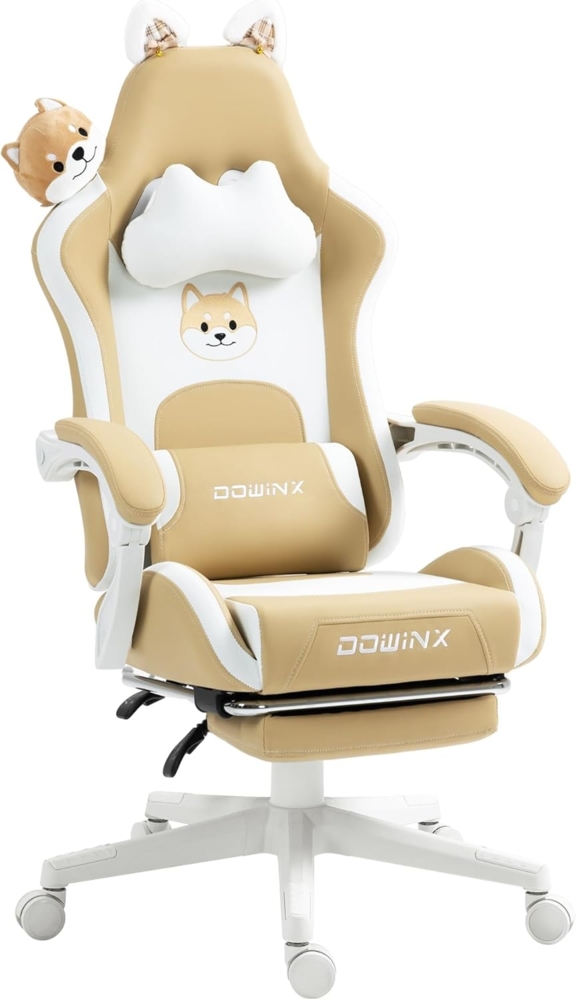 Dowinx Gaming Stuhl - Süße Hund Edition - Ergonomischer Computerstuhl mit Hoher Rückenlehne und Lendenwirbelstütze, PU-Leder, Fußstütze, Hund Bild 1