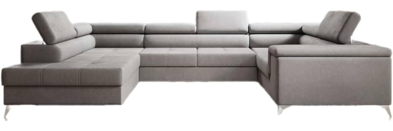 Designer Sofa Torino mit Schlaf- und Klappfunktion Samt Hellgrau Links Bild 1