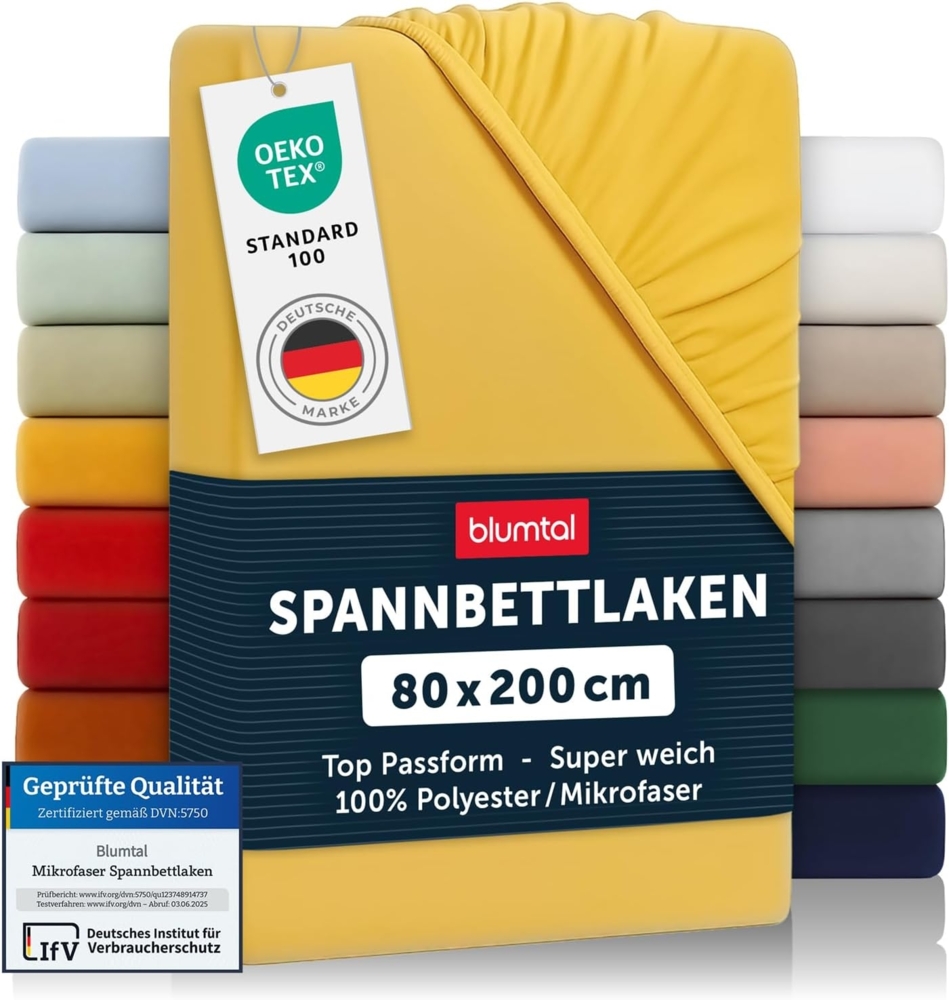 Blumtal® Spannbettlaken 80x200 2er Pack - Spannbettlaken Microfaser - Oekotex zertifiziertes Bettlaken 80x200 cm - Spannbettlaken 80x200 cm 2er Pack - Spannbettücher 80x200 -Leintuch 80x200 cm - Gelb Bild 1