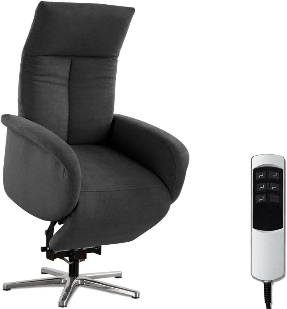 CAVADORE TV-Sessel Juba / Pflegeleichter Fernsehsessel mit Aufstehhilfe + elektrisch verstellbarer Relaxfunktion / 2 E-Motoren / 75 x 112 x 82 / Soft Clean Bezug, Dunkelgrau Bild 1